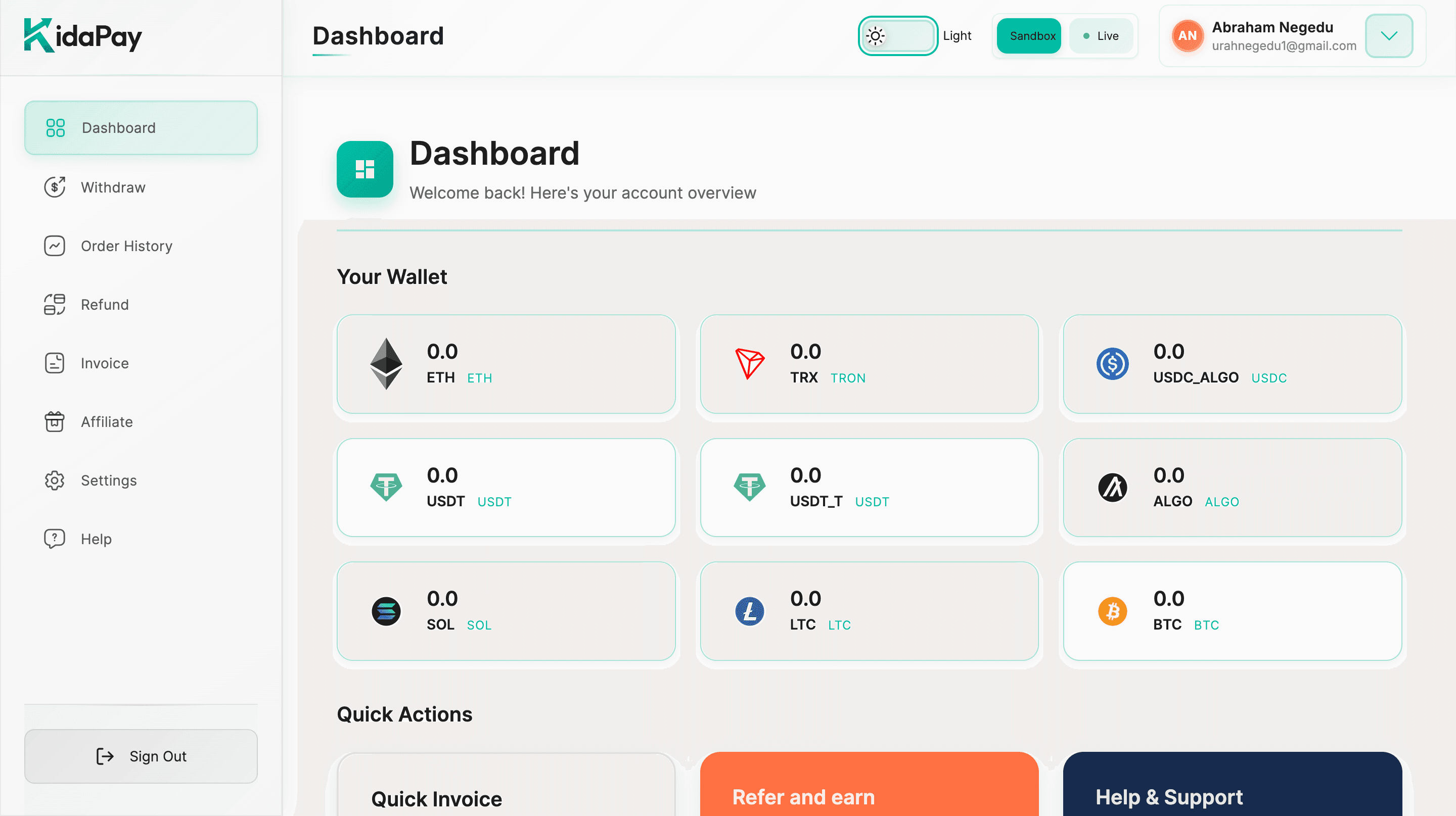 KidaPay Dashboard - Crypto Payment Management Platform